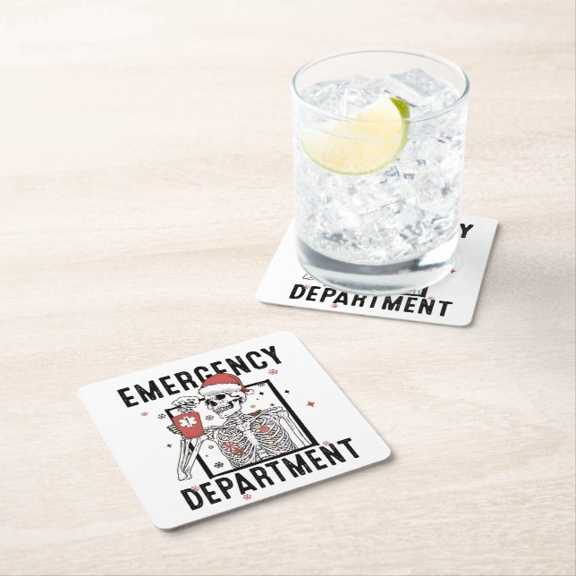 Emergency Department Skeleton Nursing Coffee Lover Square Paper Coaster (Insitu)