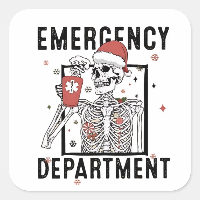 Emergency Department Skeleton Nursing Coffee Lover Square Sticker (Front)