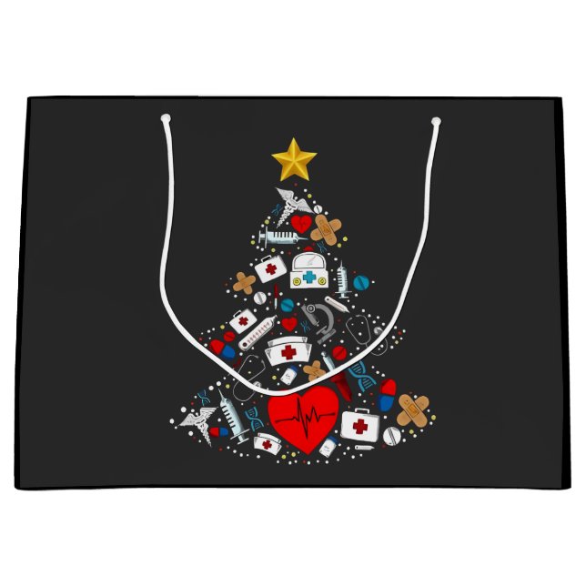Emergency Department Xmas Tree Nurse Large Gift Bag (Front)