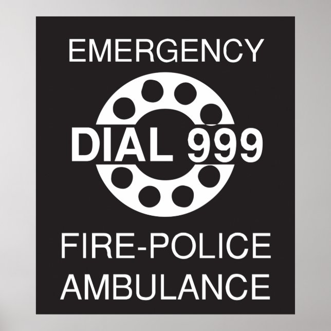 Emergency Dial 999 Sign Fire Police Ambulance (Front)