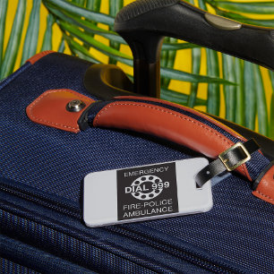 Emergency Dial 999 Sign Fire Police Ambulance  Luggage Tag