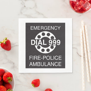 Emergency Dial 999 Sign Fire Police Ambulance  Napkin