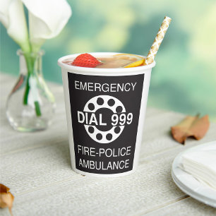 Emergency Dial 999 Sign Fire Police Ambulance  Paper Cups