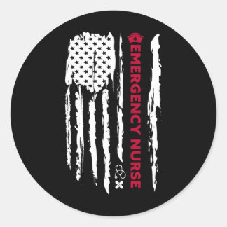 Emergency Er Ed Nurse American Flag Independence D Classic Round Sticker