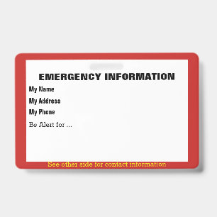 Emergency Information Card ID Badge
