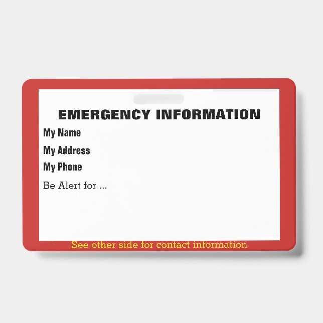Emergency Information Card ID Badge (Front)