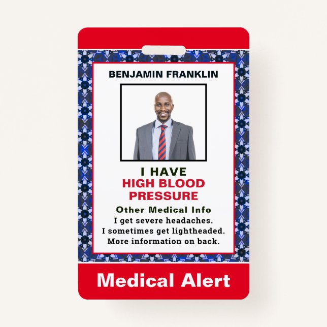 Emergency Medical Alert Photo Id Identification  ID Badge (Front)