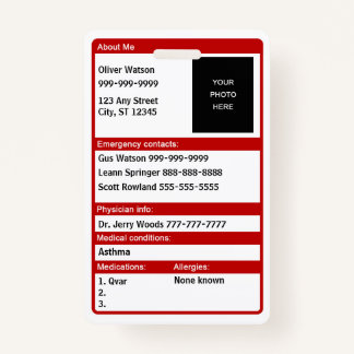 Emergency Medical ID Card ID Badge