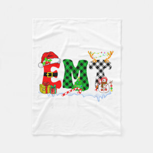 Emergency Medical Technician Christmas Lights Red  Fleece Blanket