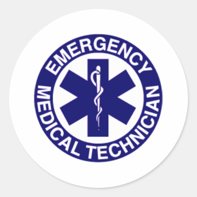 EMERGENCY MEDICAL TECHNICIANS EMT CLASSIC ROUND STICKER (Front)