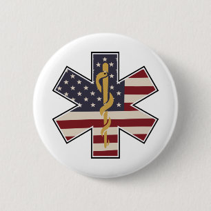 Emergency Medical Worker Tribute Usa Flag -EMS EMT 6 Cm Round Badge