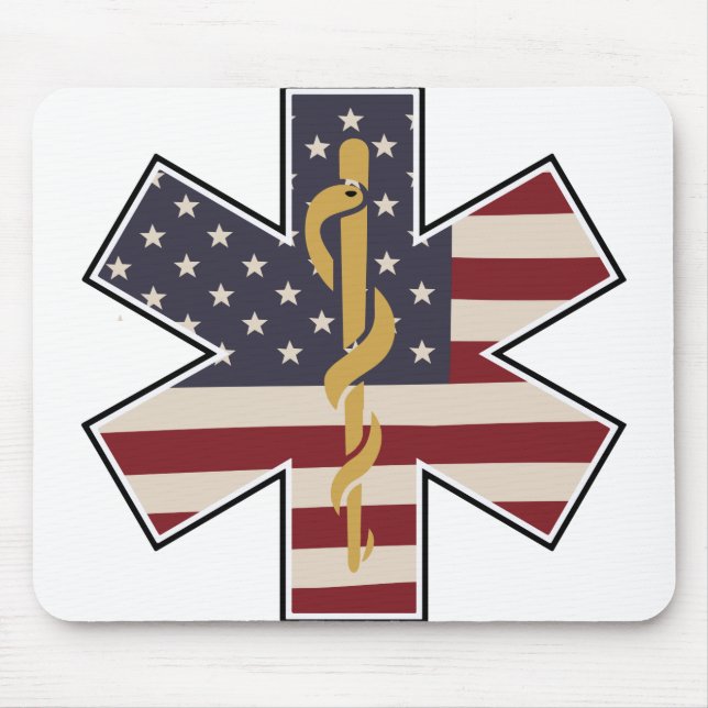 Emergency Medical Worker Tribute Usa Flag -EMS EMT Mouse Mat (Front)