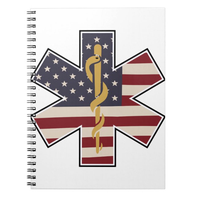 Emergency Medical Worker Tribute Usa Flag -EMS EMT Notebook (Front)