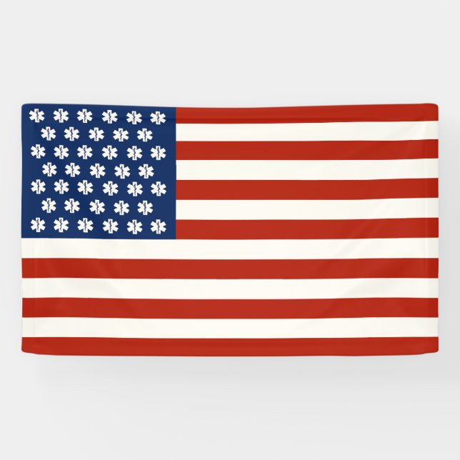 Emergency Medical Worker Tribute USA Flag -EMT EMS Banner (Horizontal)