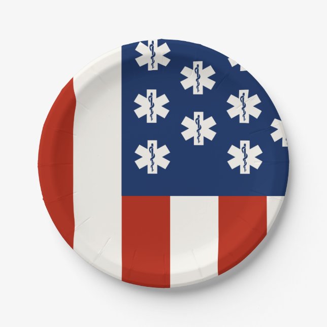 Emergency Medical Worker Tribute USA Flag -EMT EMS Paper Plate (Front)