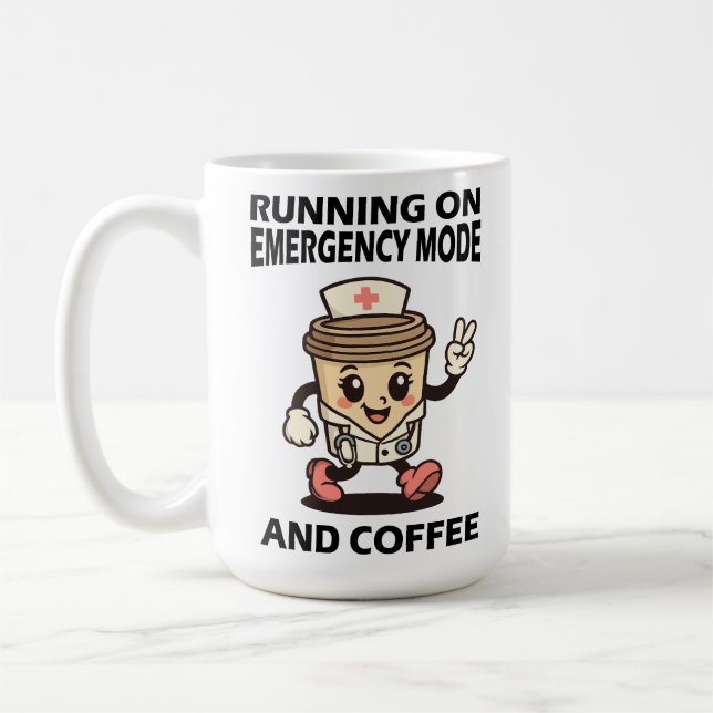 Emergency Mode Active – Fuelled by Coffee Mug (Left)