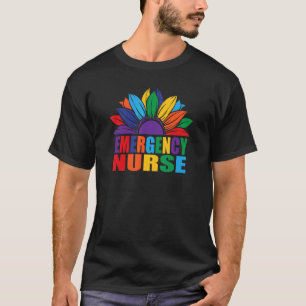 Emergency Nurse Rainbow Sunflower Lgbt Cute Nursin T-Shirt