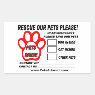 Emergency Pet Rescue Window Stickers