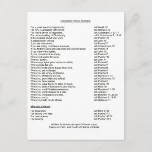 Emergency Phone Numbers Postcard