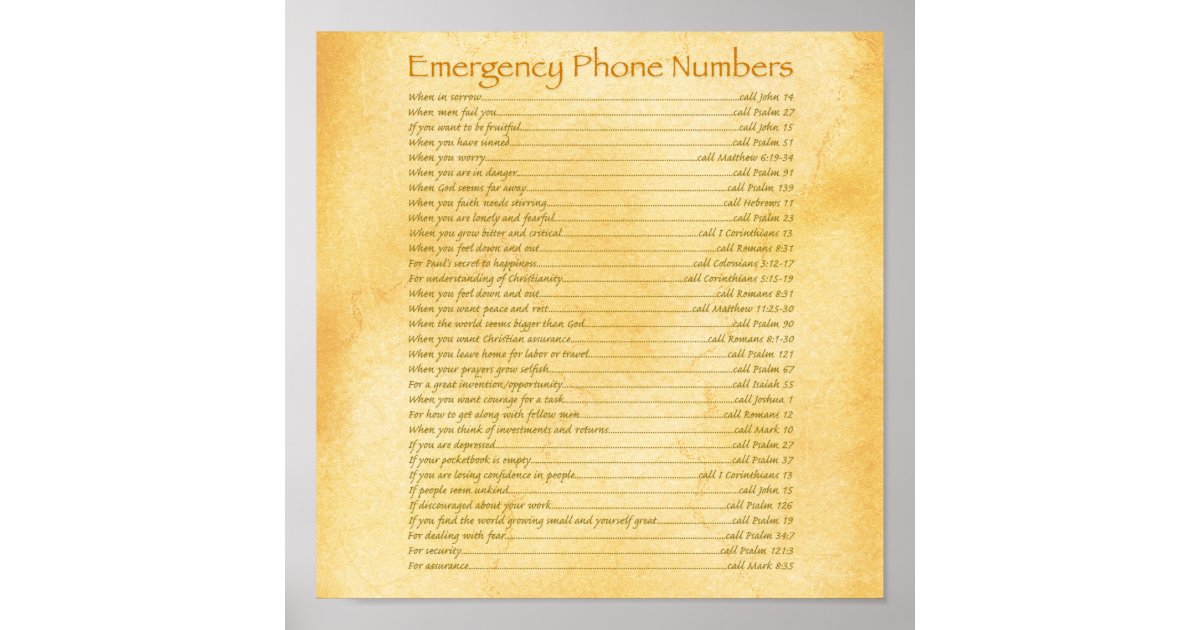 Emergency Phone Numbers Poster Zazzle