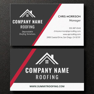 Emergency Red Grey Roofing Storm Repair Contractor Business Card