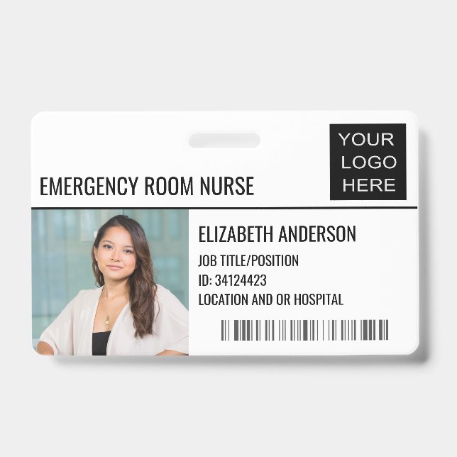 Emergency Room Nurse Photo ID Hospital Logo Badge (Front)