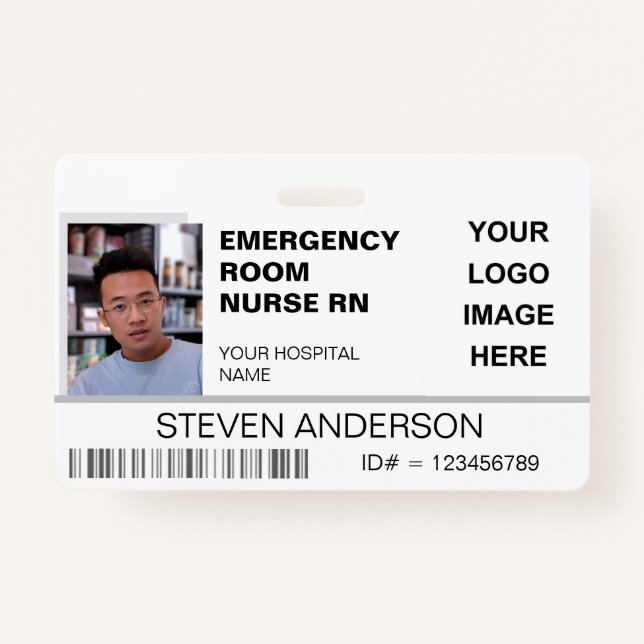 Emergency Room Nurse RN Photo ID Hospital Logo ID Badge (Front)