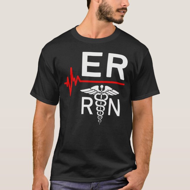 Emergency Room Registered Nurse Gift Er Heartbeat T-Shirt (Front)
