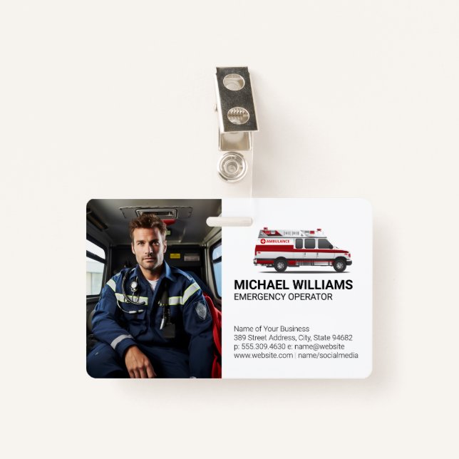 Emergency Vehicle | Paramedic Worker ID Badge (Front with Clip)