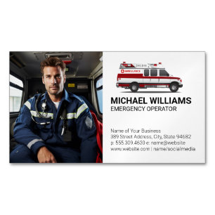 Emergency Vehicle   Paramedic Worker Magnetic Business Card