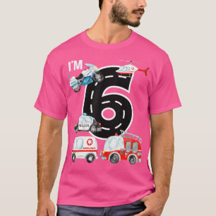 Emergency Vehicles 6th Birthday Fire Truck Police T-Shirt