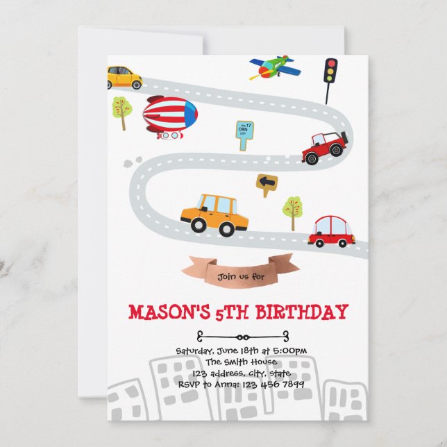 Emergency vehicles transportation birthday card (Front)