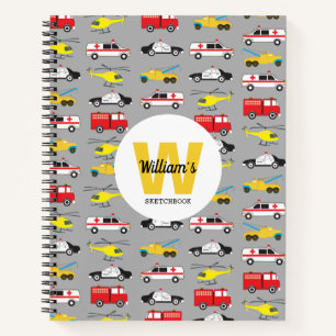 Emergency Vehicles Transportation Kids Sketchbook Notebook