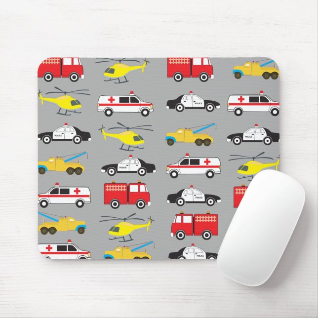 Emergency Vehicles Transportation Mouse Mat (With Mouse)
