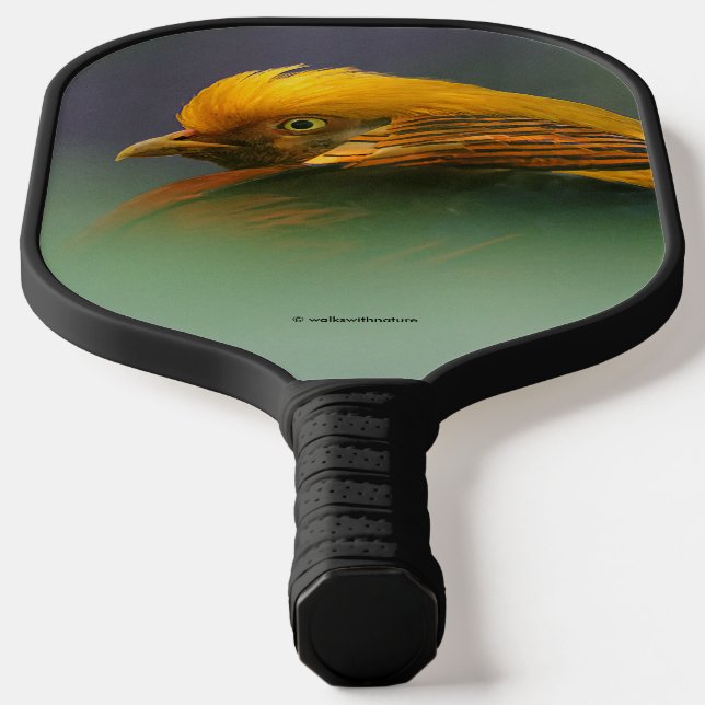 Emerging from the Green: Golden Pheasant Pickleball Paddle (Laydown)