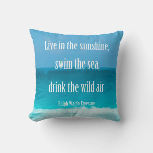 Emerson quote throw pillow with beach art