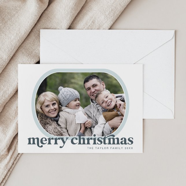EMERY Blue Family Photo Simple Merry Christmas Holiday Card (EMERY Blue Family Photo Simple Merry Christmas Holiday Card)