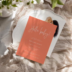 EMERY   Elegant Baby Shower Hello Peach Invitation