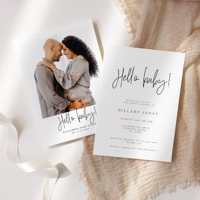 EMERY | Elegant Calligraphy Baby Shower Hello baby Invitation (Creator Uploaded)