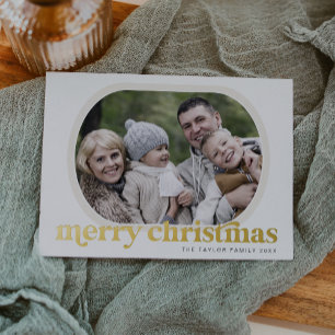 EMERY Gold Foil Photo Simple Merry Christmas Foil Holiday Card