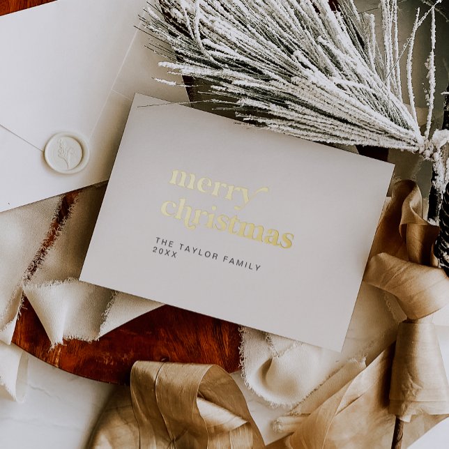 EMERY Gold Foil Retro Fun Simple Merry Christmas Holiday Card (EMERY Gold Foil Retro Fun Simple Merry Christmas Foil Holiday Card)