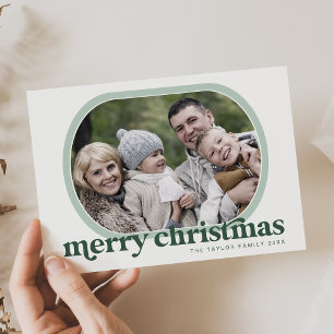 EMERY Green Family Photo Simple Merry Christmas Holiday Card
