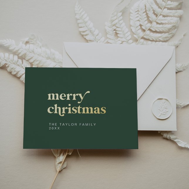 EMERY Green Foil Retro Fun Simple Merry Christmas Foil Holiday Card (EMERY Green Foil Retro Fun Simple Merry Christmas Foil Holiday Card)
