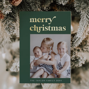 EMERY Green Foil Retro Vintage Photo Christmas Foil Holiday Card
