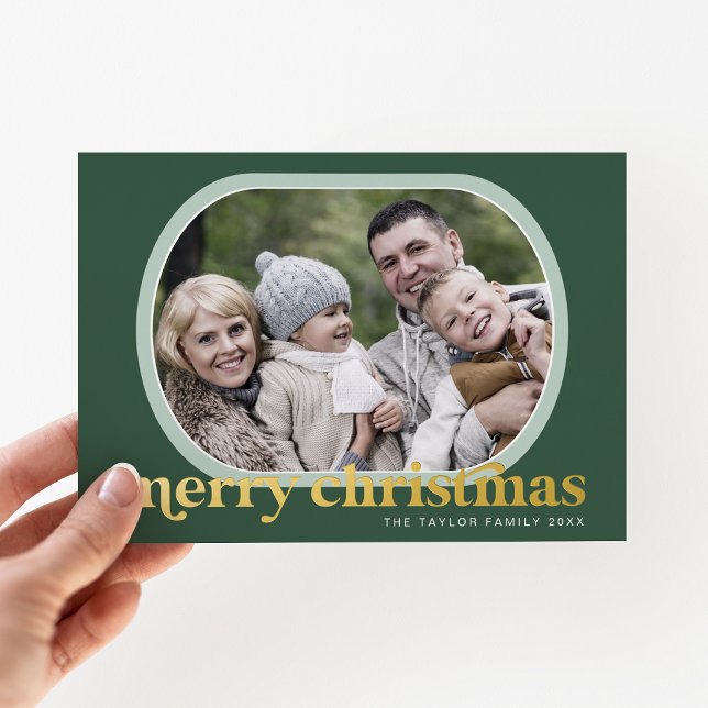 EMERY Green Gold Foil Photo Simple Merry Christmas Foil Holiday Card (EMERY Green Gold Foil Photo Simple Merry Christmas Foil Holiday Card)