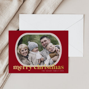 EMERY Red Gold Foil Photo Simple Merry Christmas Foil Holiday Card