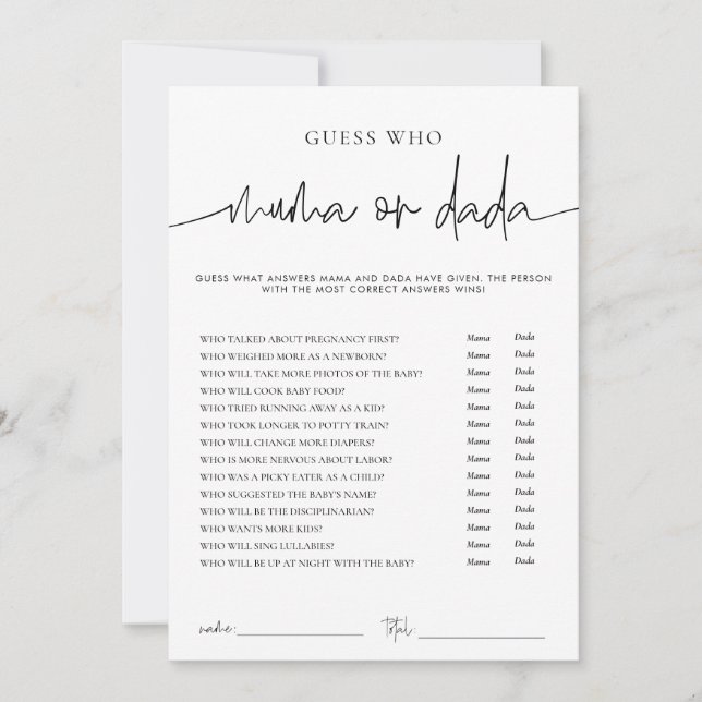 EMERY Whimsi Mama or Dada Baby Shower Game Card (Front)