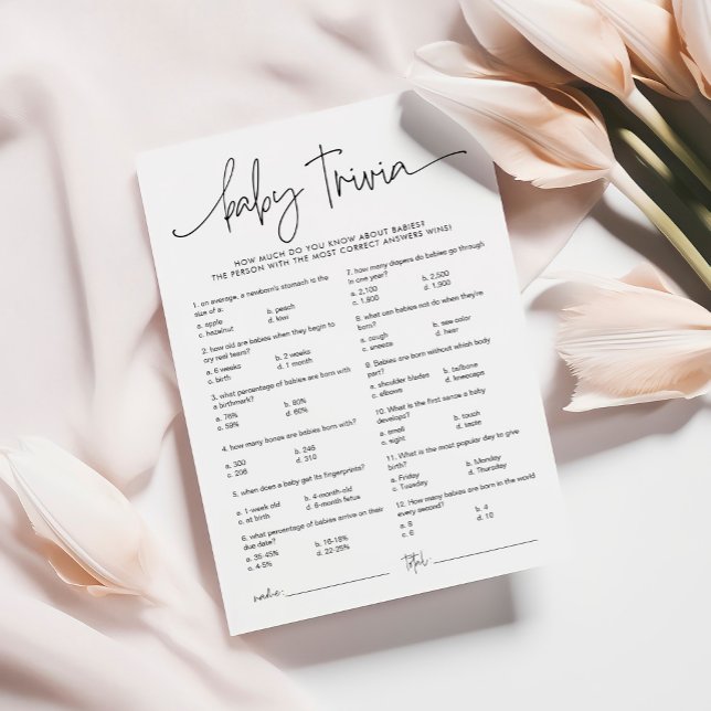 EMERY Whimsical Baby Trivia Baby Shower Game Card (Creator Uploaded)