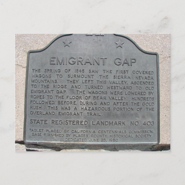 Emigrant Gap History Sign Postcard (Front)