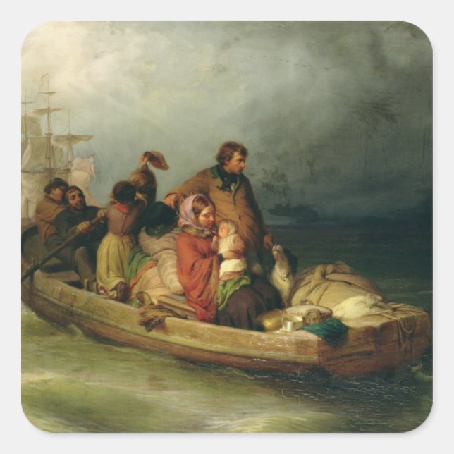 Emigrant passengers on board, 1851 square sticker (Front)